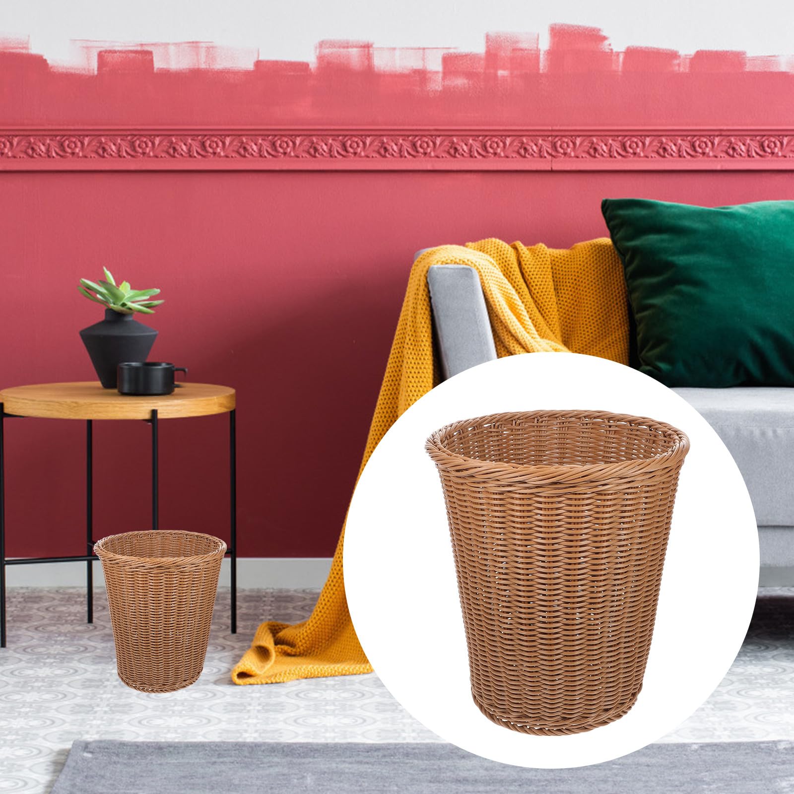 jojofuny Beiger Mülleimer aus Kunststoff, Gewebte Optik, 1 Stück, Kompakt | Zuhause und Büro, Leicht und Stabil Verarbeitet, Rundes Design ohne Deckel