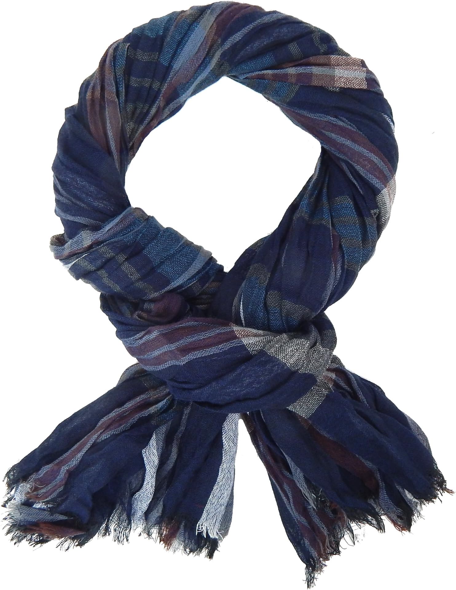 Ella JonteBeautiful soft men's scarf casual style blue berry striped viscose, blue