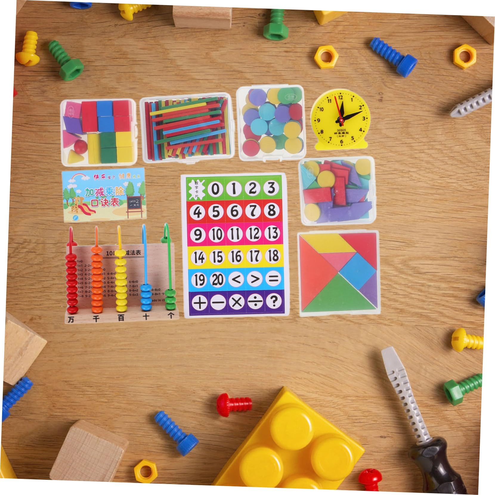 SEWACC Kit De Materiales Manipulativos De Matemáticas Bloques De y Reloj De Aprendizaje Geométricas