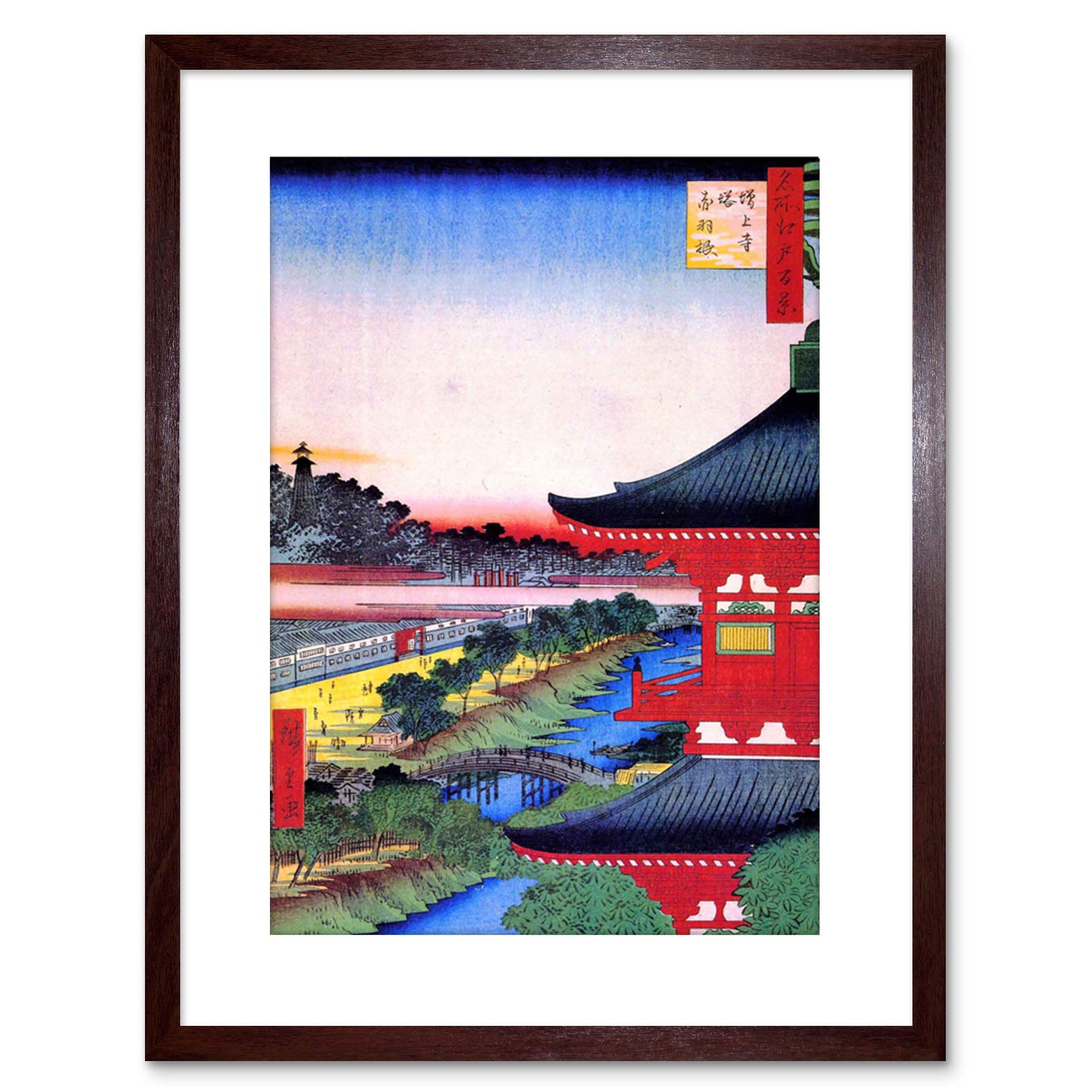 Wee Blue Coo PAINTING JAPANESE WOODBLOCK VIEW PAGODA RED FRAMED PRINT F97X4824