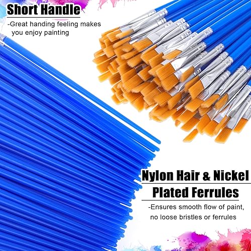 Miniatura 4 de anezus - 100 pinceles de pintura pequeños a granel, pincel acrílico superior plano para el aula para niños, mini pinceles de pintura para retoque