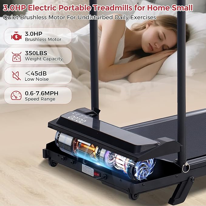 Caminadora Eléctrica Plegable con Inclinación 3HP 350LBS Neg miniatura 8