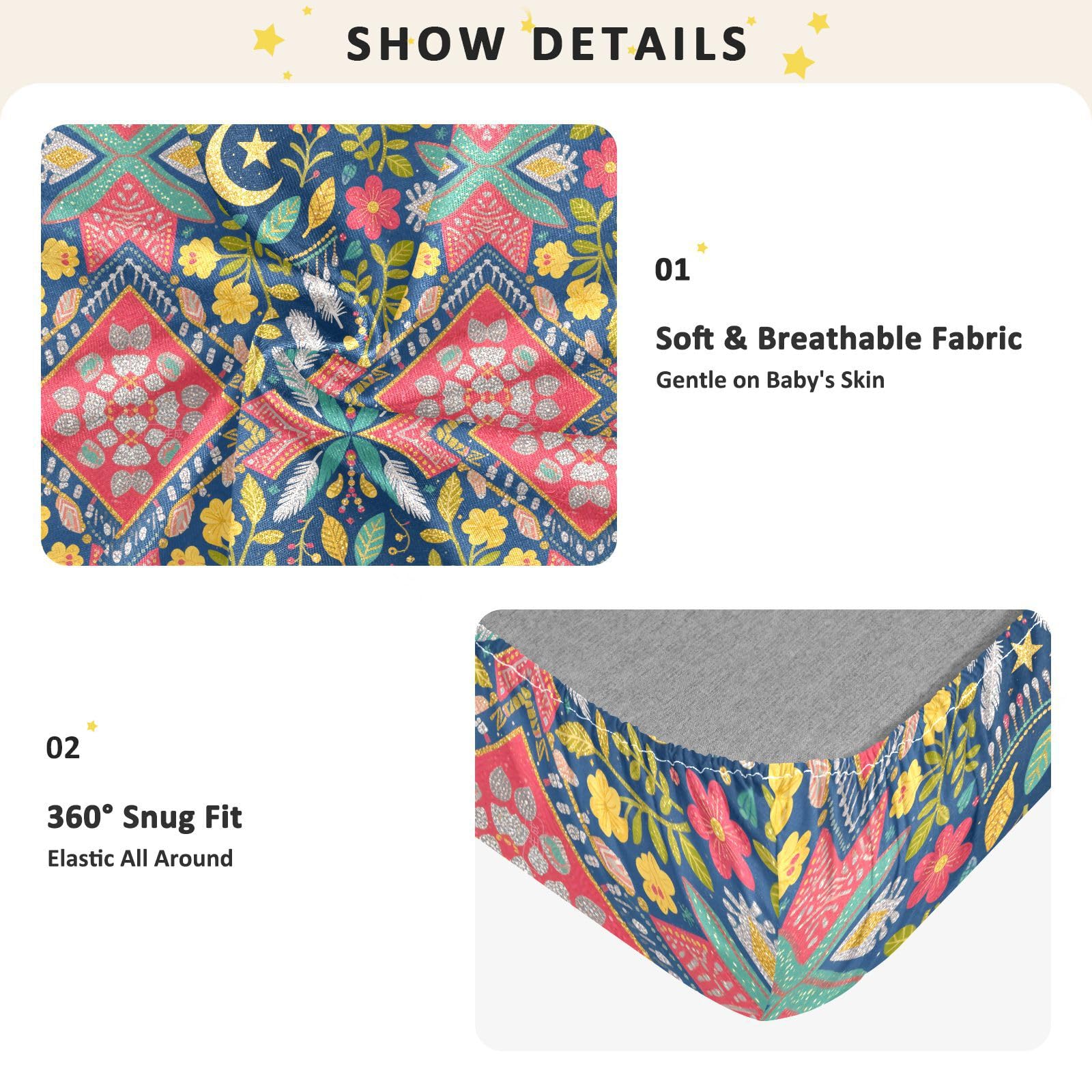 Sábanas bohemias con purpurina para cuna de bebé, niños y niñas, de algodón, cómoda y transpirable, para decoración de guardería, 1 paquete para cama de nin?os