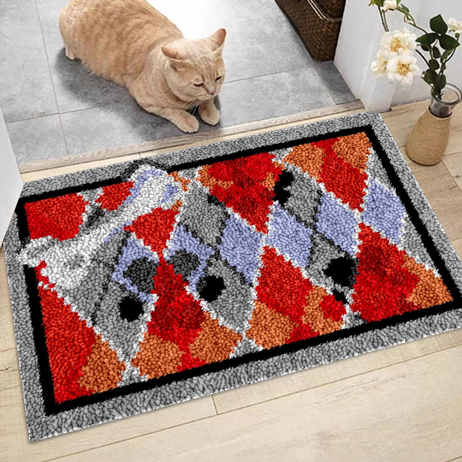 Kit per tappeto con gancio a scatto per adulti, fai da te, tela stampata, kit per ricamo, filato all'uncinetto, cuscino da pavimento, grande gancio per la decorazione della casa, 55 x 75 cm