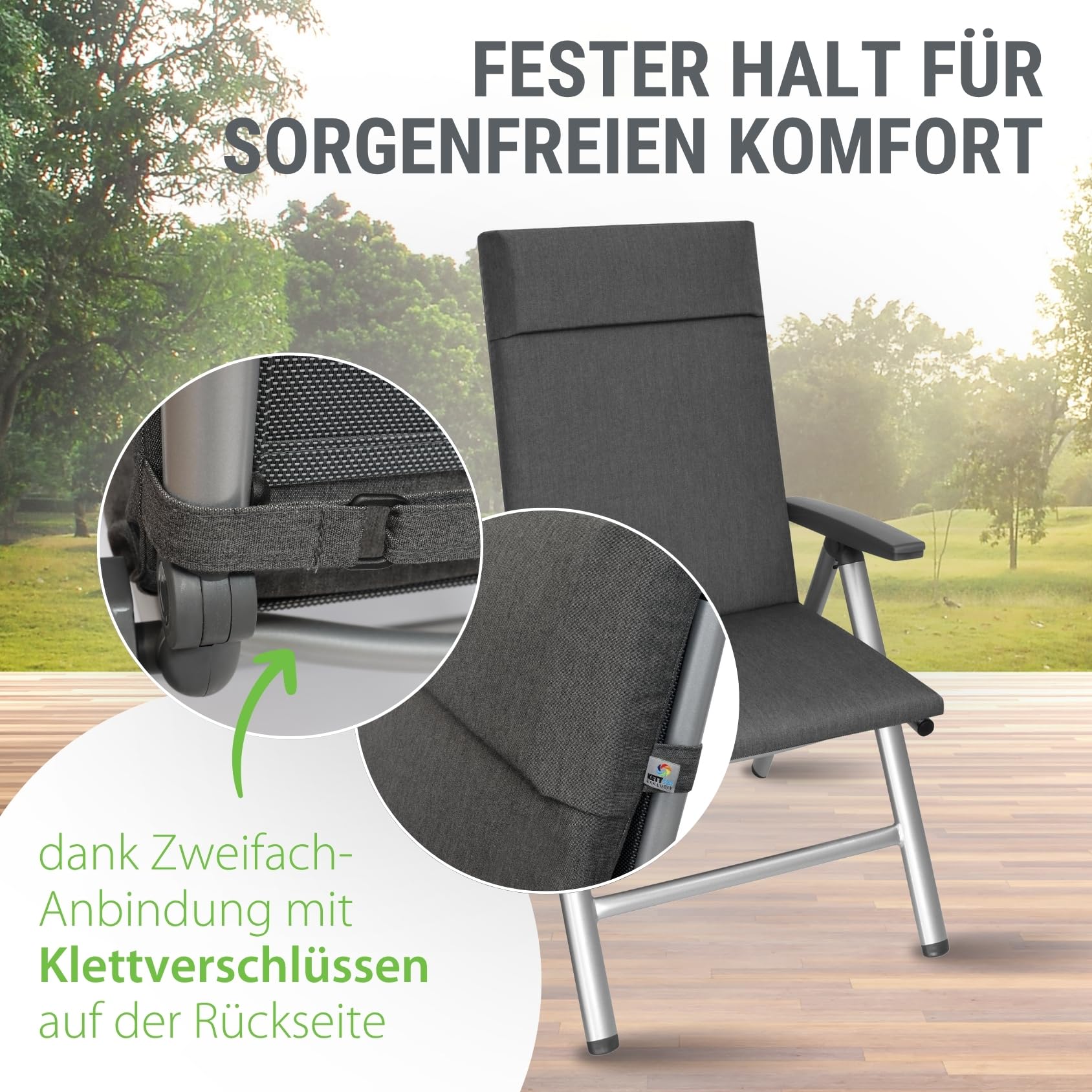 Auflage Hochlehner Agora anthrazit I Gartenstuhl Polster 123x50x4cm mit Kopfpolster I spinndüsengefärbter Stoff I Sitzauflage I pflegeleicht & widerstandsfähig I Dessin 2710
