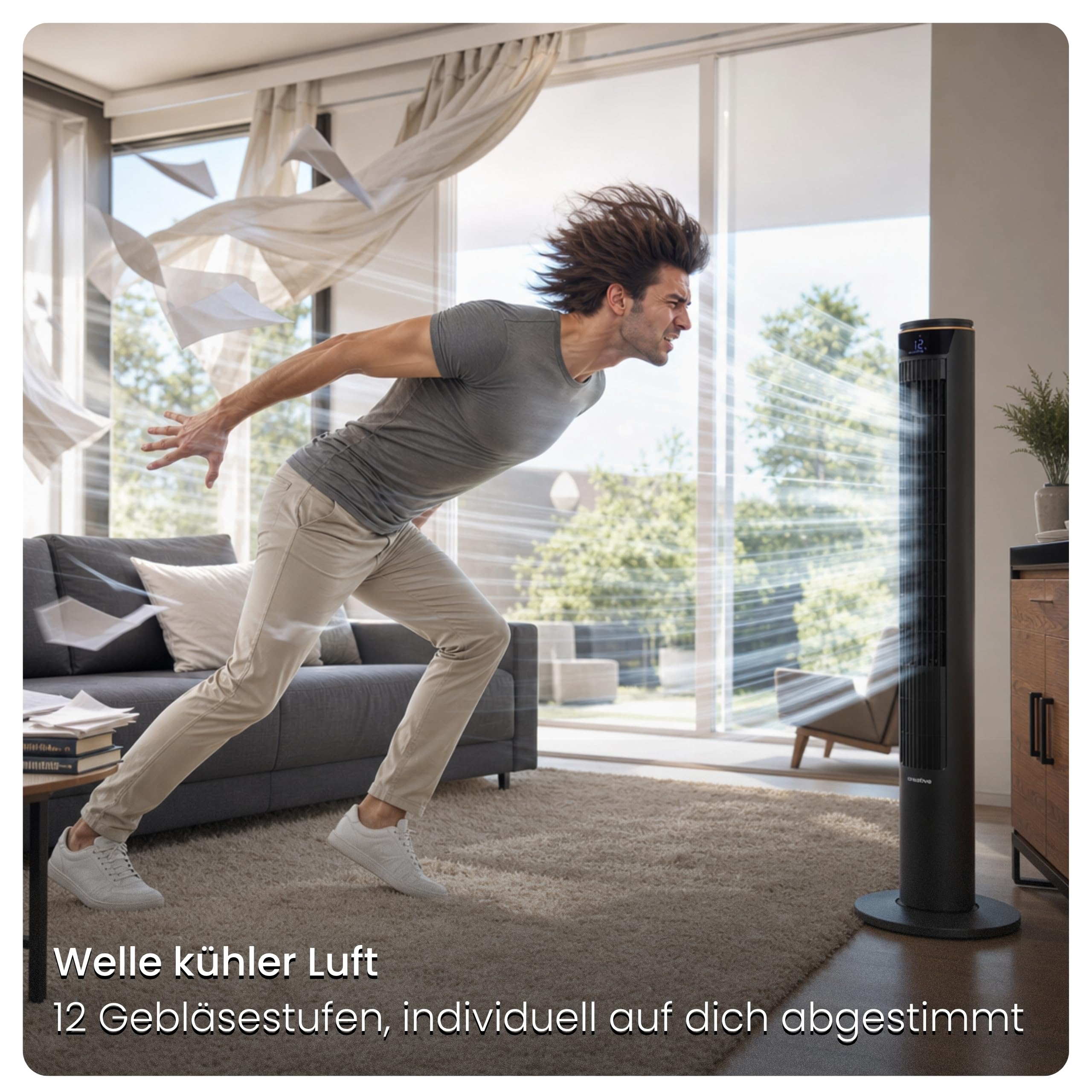 Turmventilator 107cm WiFi App, Luftkühler, Ventilator mit Sprühnebel, DC-Motor, 7,5 m/s Wind,Ionisator, Nachtlicht, Oszillation, Standventilator sehr leise, Tower Fan