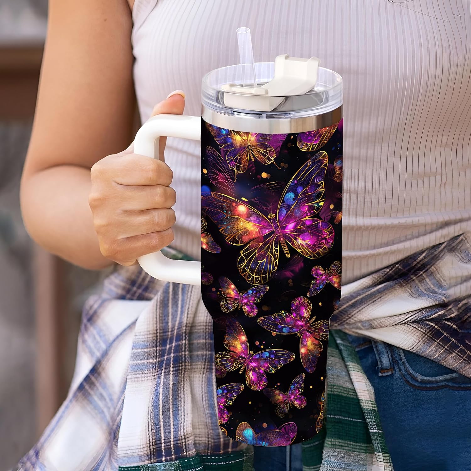 Hyturtle Personalized Butterfly Tumbler - Butterfly Gifts For Women Adults - Gifts For Bird Lovers Girls - Bird Presents On Mothers Day - Custom Name Travel Coffee Cup 40 Oz With Lid And Straw