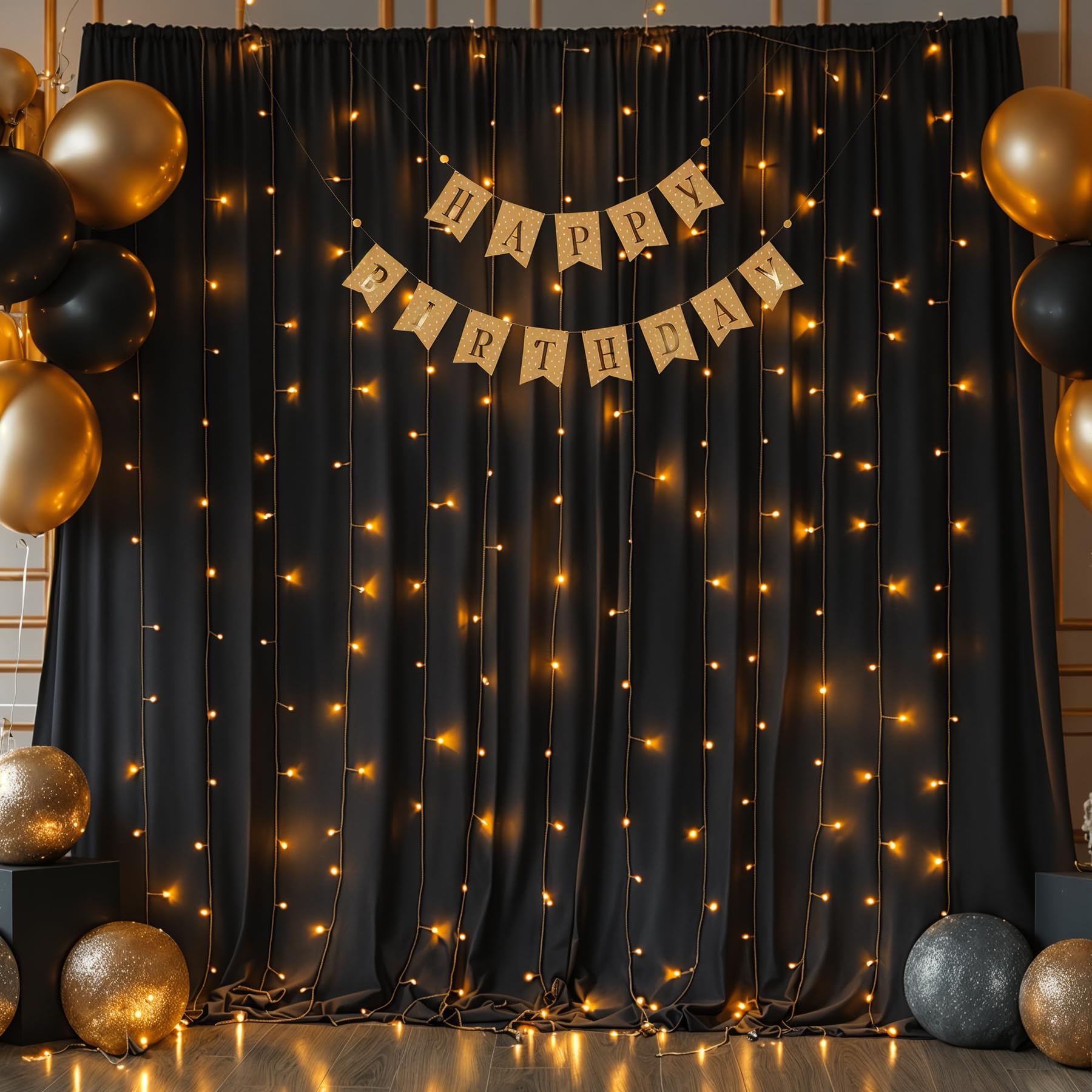 10x10ft Black Backdrop Curtains with Lights Wrinkle Free Fabric Backdrop Curtain for Wedding Birthday Party Baby Shower Photo Shoot Bridal Shower Home
