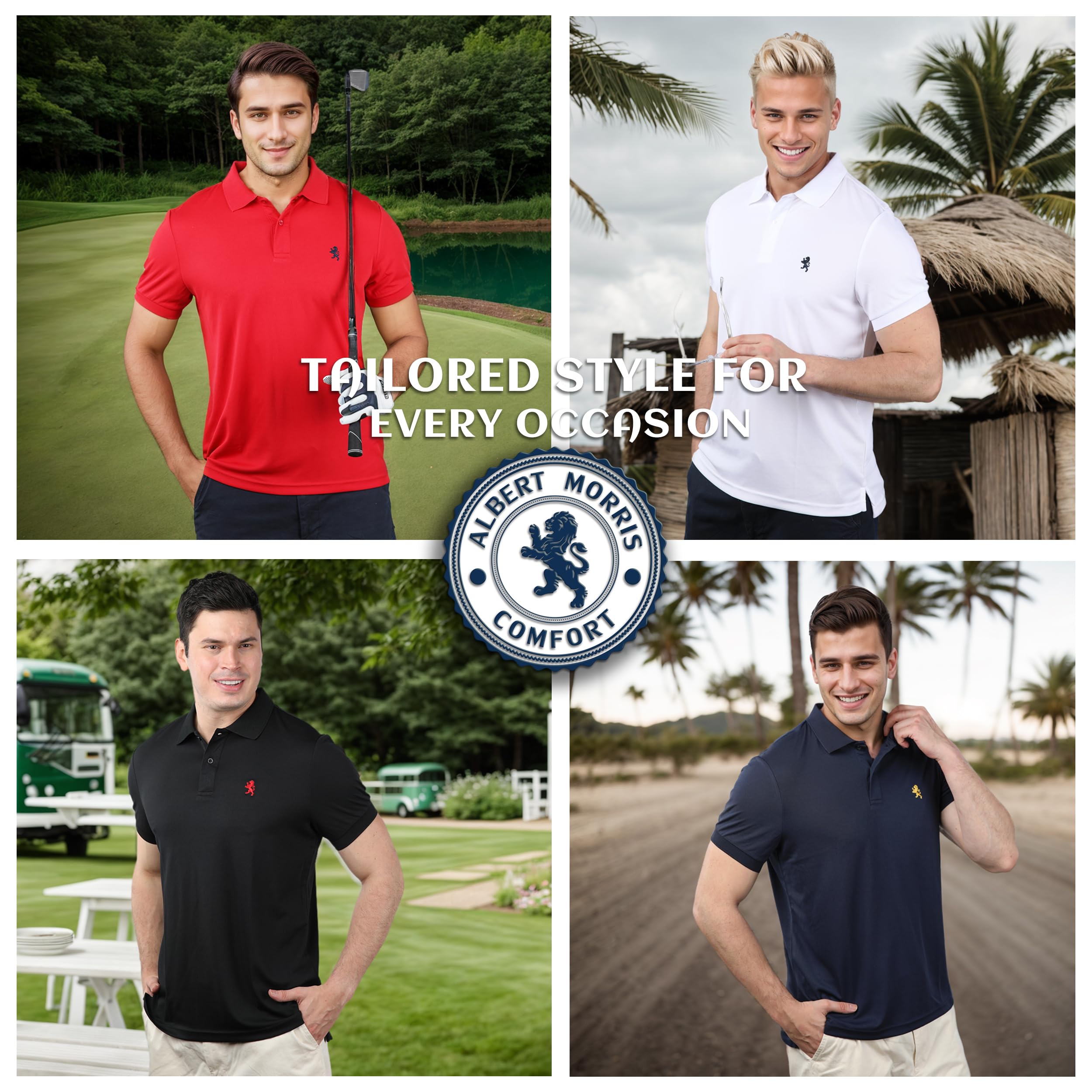Albert Morris Mens Short Sleeve Polo Shirts Regular Fit Moisture Wicking Performance Polyester 4-Pack product thumbnail 3