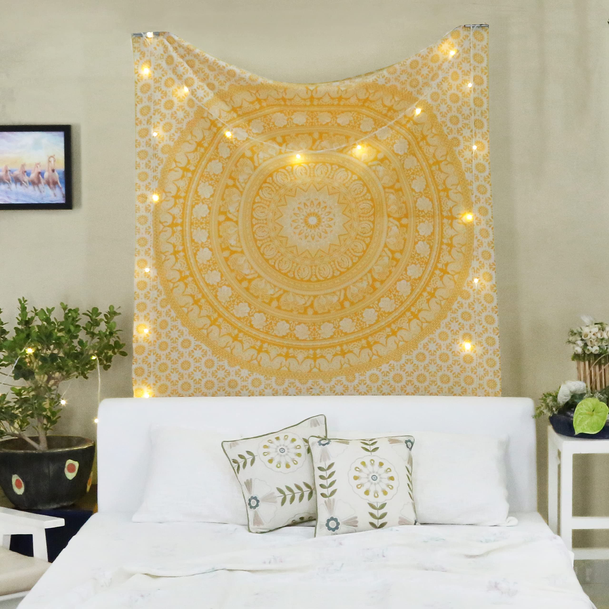 Craft TradeMandala Tapestry for Bedroom - Aesthetic Mandala Wall Hanging Indian Hippie Boho Wall Decor Living Room Tapestries - Yellow - 50x60 Inches