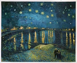 Starry Night Over the Rhone - Vincent van Gogh high quality hand-painted oil painting reproduction,Gas lighting in Arles at night and illuminated sky art