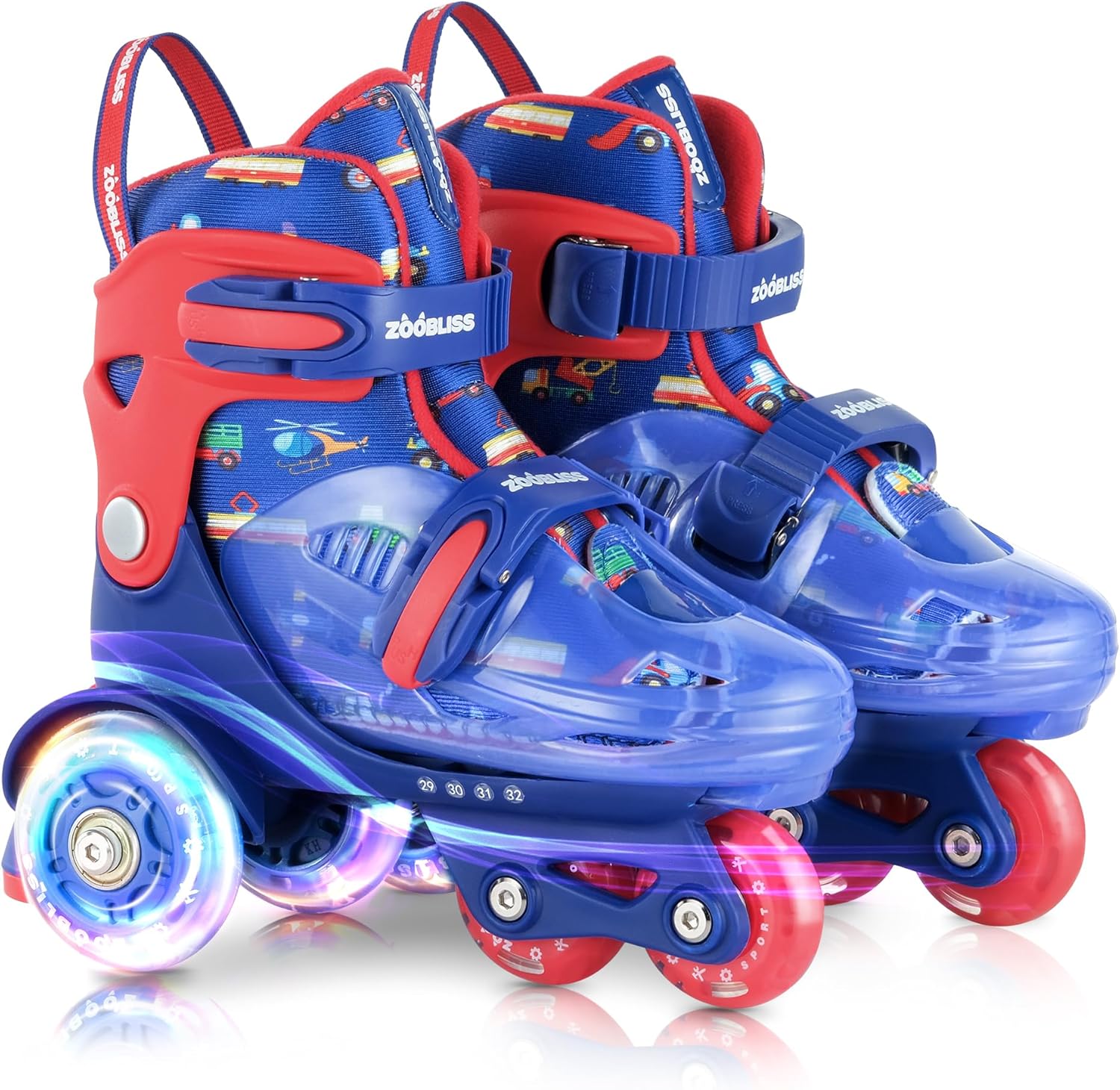 Kids Roller Skates for Beginners - ZOOBLISS Toddler Roller Skates for Boys and Girls Ages 3-7 with Light-Up Wheels & 4 Adjustable Sizes, Tri-Wheel Training Skates for Kids
