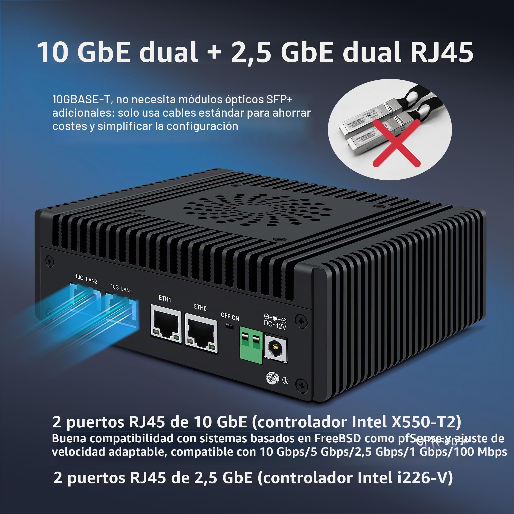 CWWK N150 Mini PC (Actualizado N100) Firewall con 4 Puertos 10GbE RJ45 + 2.5GbE LAN, S7 Pro OPNsense Appliance Mini Computer, Micro PC Barebone DDR5 SIN RAM/SSD, 2-NVMe, USB-C, TF