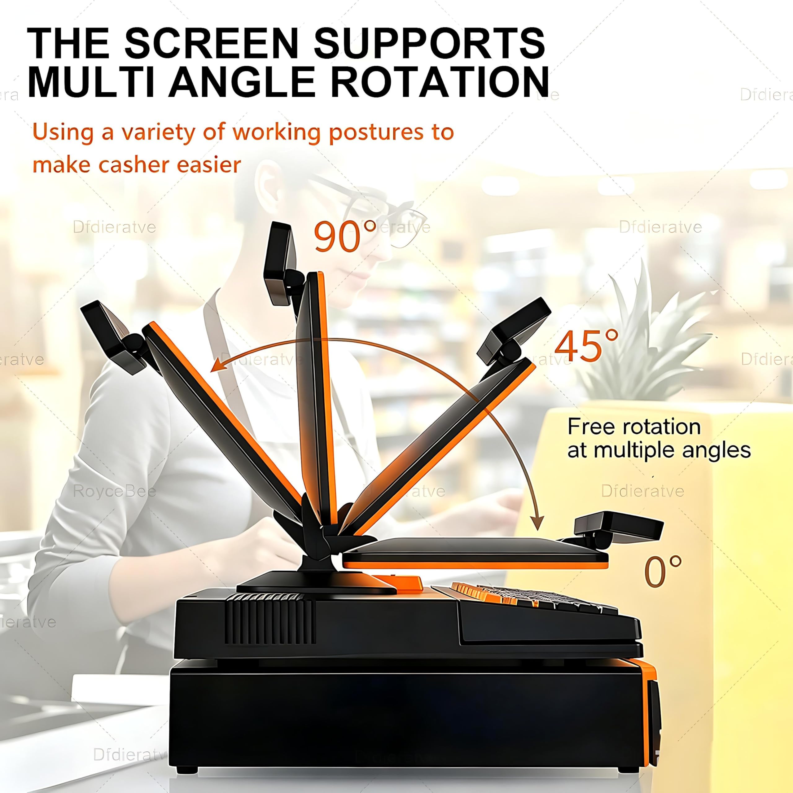 Caisse Enregistreuse Intelligente,Caisse Enregistreuse Tactile Tout, Tout-en-Un Design + 15,6" Écran Tactile LCD,Scanner + Imprimante de reçu,4G+128Go + Connexion Wi-FI Double Orange