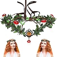 Vista 1 de MOSTORY Tocado con forma de hongo y flor verde, corona de hadas, elfo, tiara de bosque para mujeres y niñas, carnaval renacentista, marid gras