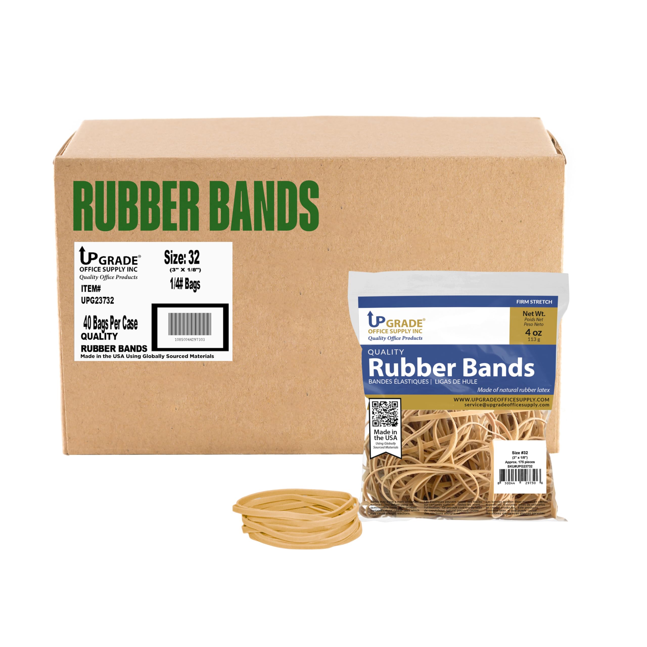Upgrade Office Supply Rubber Bands, Size 32 (3 x 1/8), 1/4 lb, 40-Pack, USA