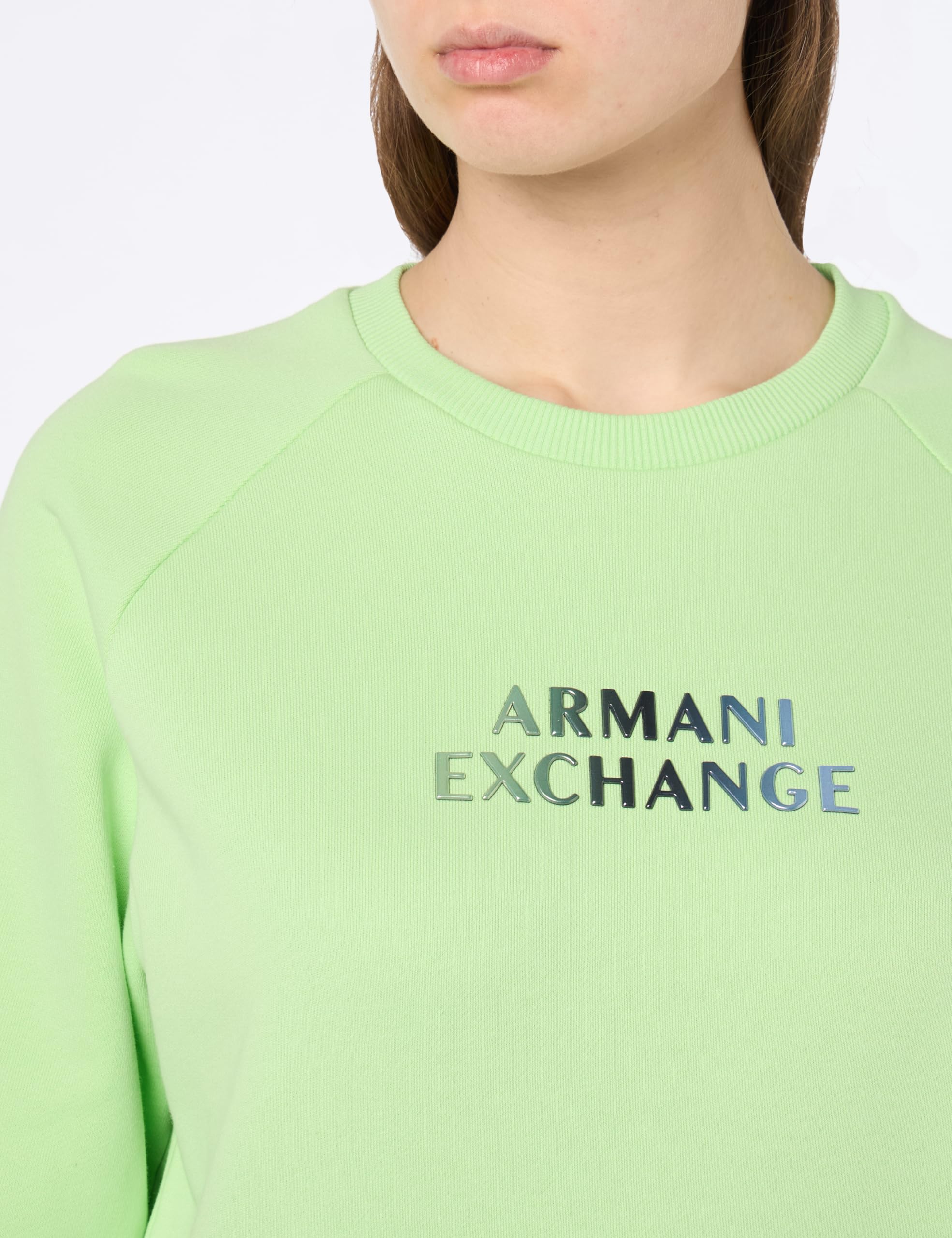 Armani Exchange Sudadera de Cuello Redondo con Logotipo Metálico Mujer