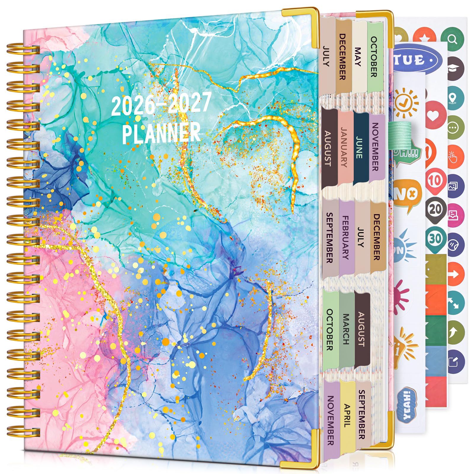 Akademischer Planer A4 18 Monate 2026-2027, Wochen- und Monatskalender Planer von Juli 2026 - Dezember 2027, Hardcover Lederbuch mit Registerkarten, Tagesplaner für College, Schule, Lehrer, Schüler