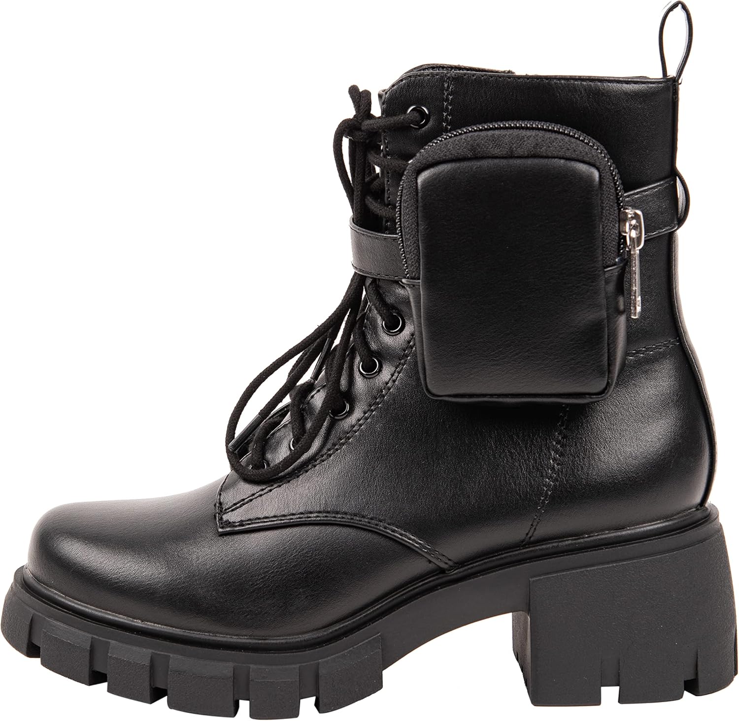 ~ POCKET ~ Platform Boots Chunky Block Heels Lug Sole Lace Up Round Toe Bootie Ankle Combat