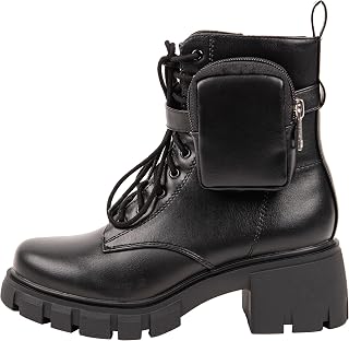~ POCKET ~ Platform Boots with Chunky Block Heels, Lug Sole Lace Up Chunky Heel Round Toe Casual Classic Bootie Ankle Combat Boots