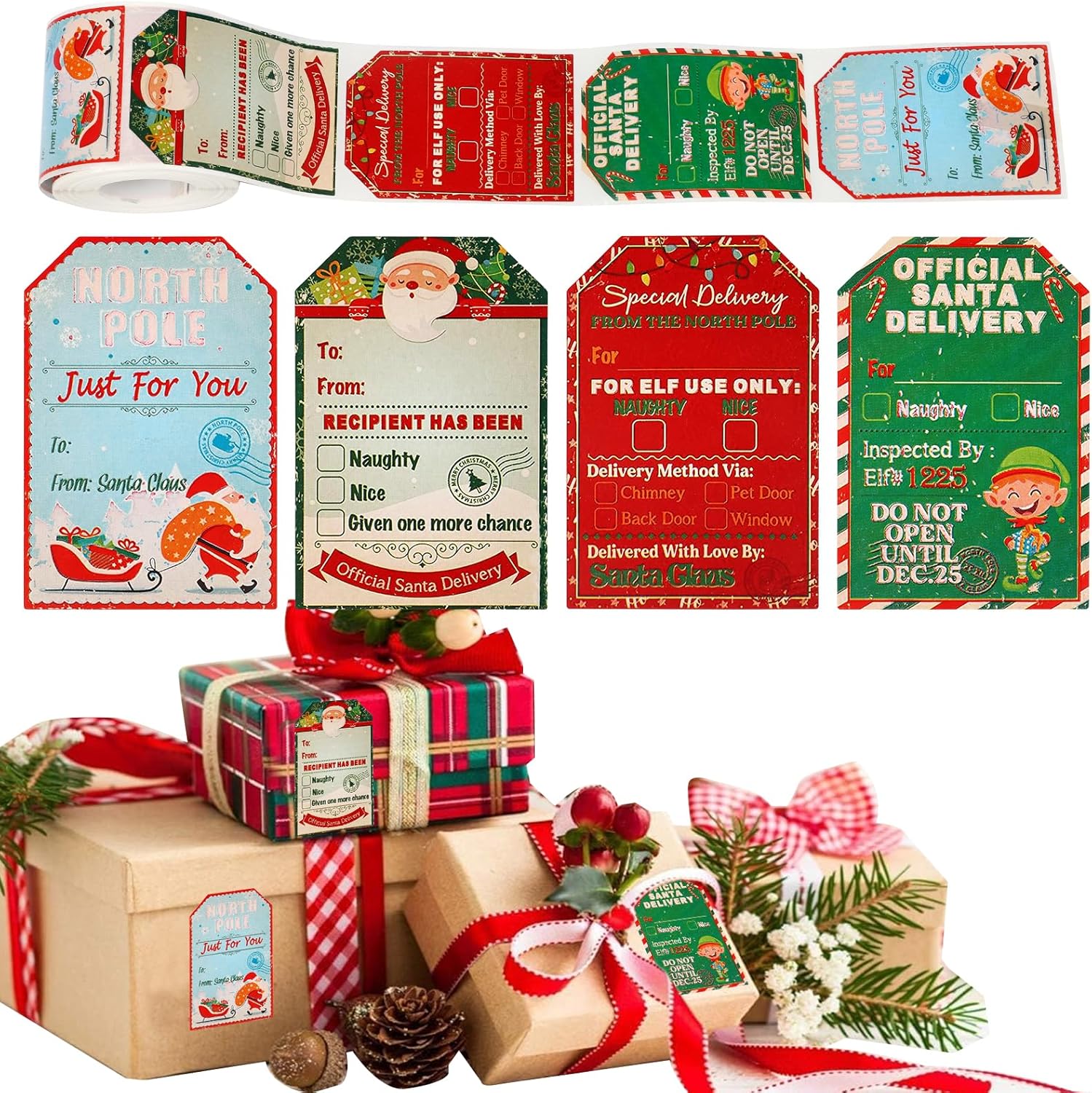 200pcs Christmas Gift Tags, Vintage Christmas Stickers for Kids, From