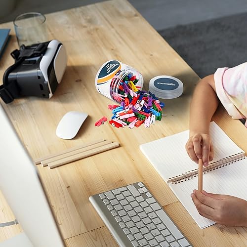 Miniatura 3 de 100 alfileres de empuje con clip de madera para decoración de aula, clips coloridos con pines resistentes para tablón de anuncios y tableros de