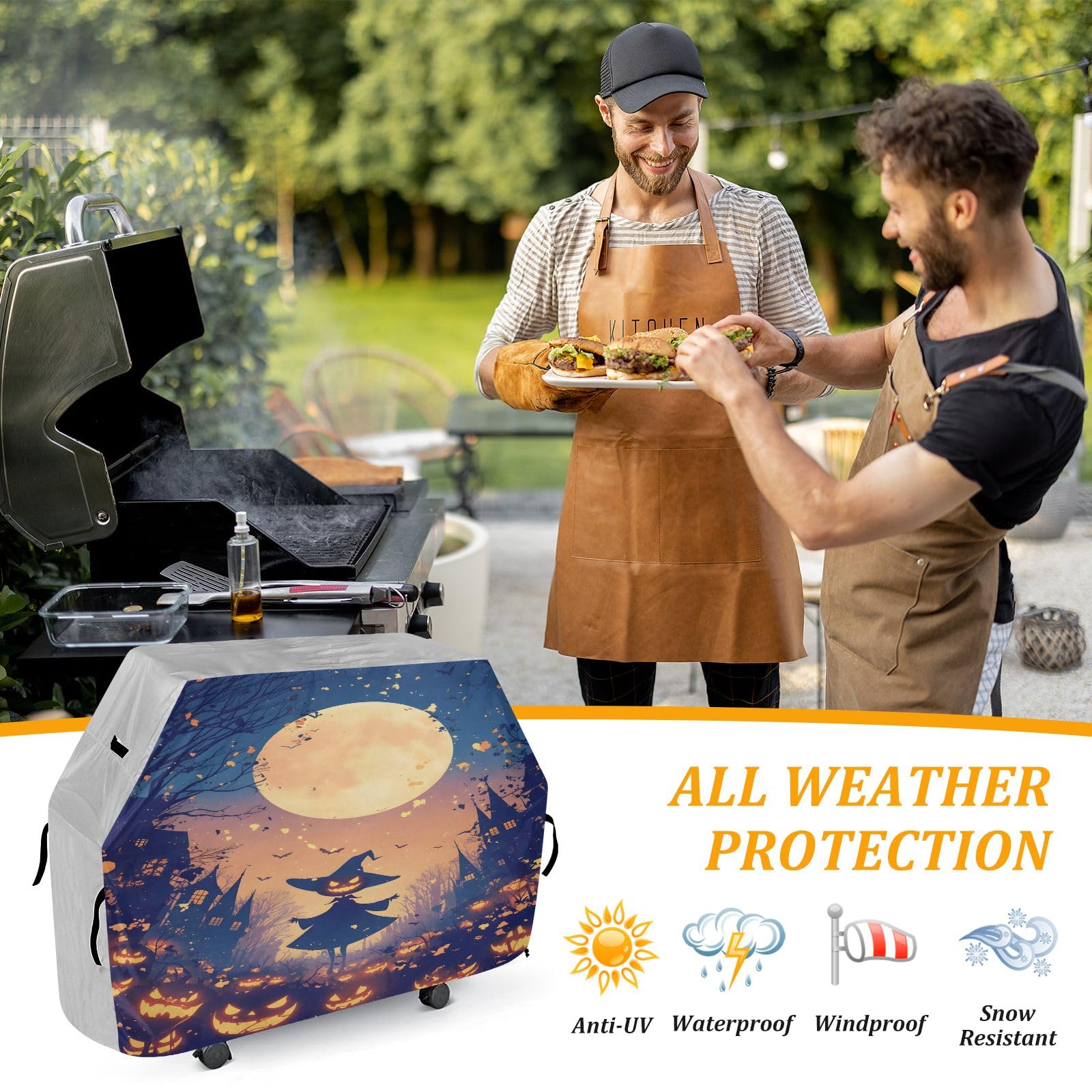 Copertura per barbecue di alta qualità, impermeabile, resistente allo sbiadimento, resistente, adatta per griglie fino a 63 cm di zucca con cappello