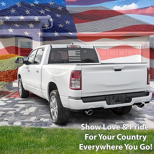 Miniatura 2 de Bogar Tech Designs Calcomanía de vinilo de la bandera estadounidense para ventana trasera trasera y trasera compatible con Dodge Ram 2009-2025,
