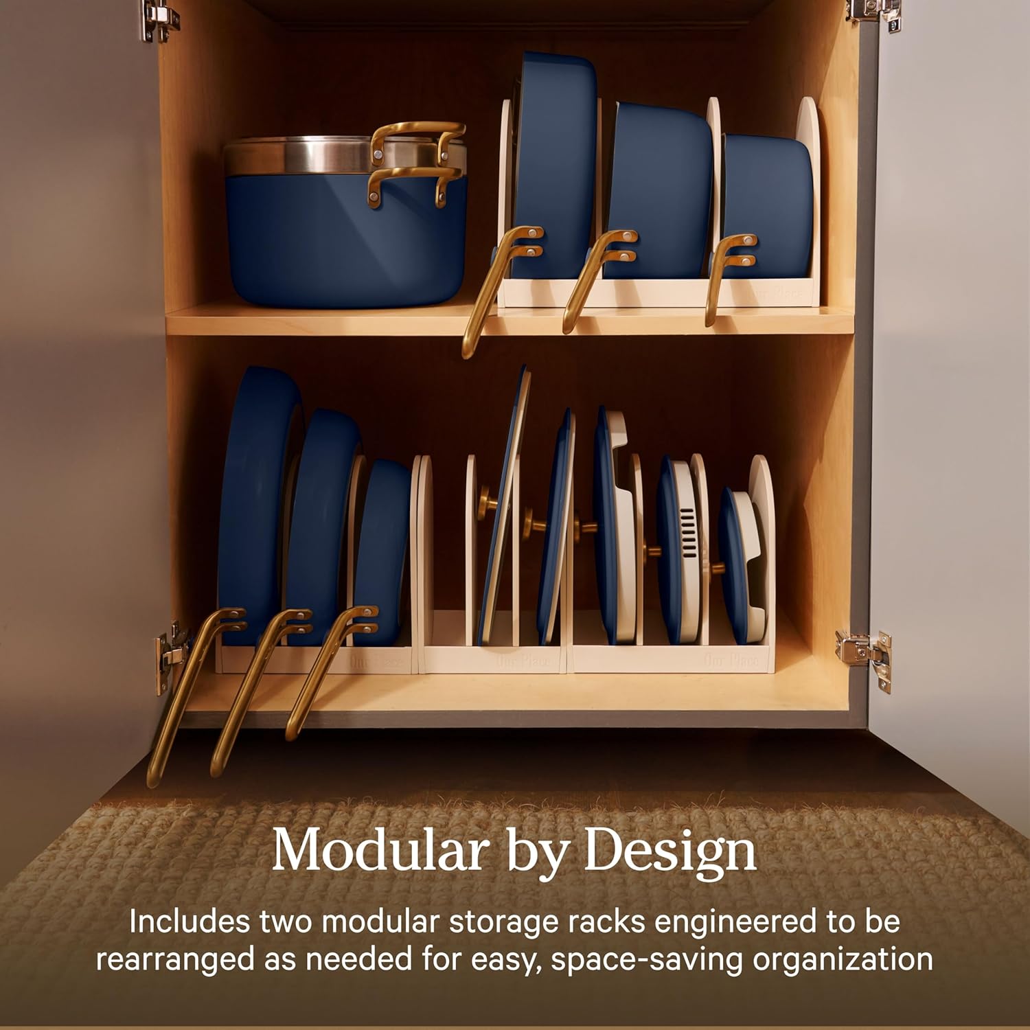 Our Place 17-Piece Essentials Complete Cookware Set - Ceramic Fry Pans, Saucepans, Sauté Pan, Stock Pot, Strainer Basket & Modular Storage | Thermakind™ Nonstick, Oven Safe up to 450°F | Blue Salt