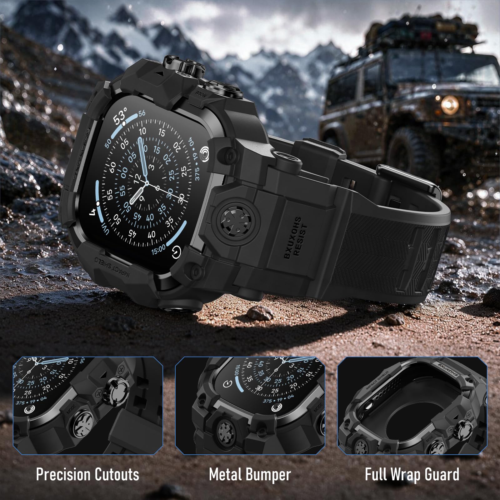 BXUXOHS Custodia e cinturino per Apple Watch 49 mm, robusto paraurti in