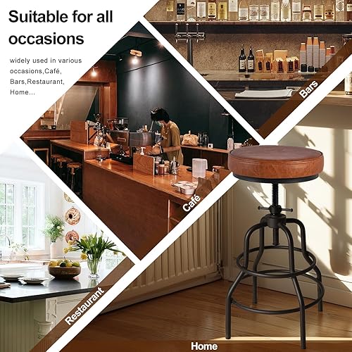 Miniatura 7 de LOKKHAN Taburetes de bar industriales - Taburete de bar giratorio de cuero y metal - De 20 a 27 pulgadas de alto, altura ajustable para encimera,