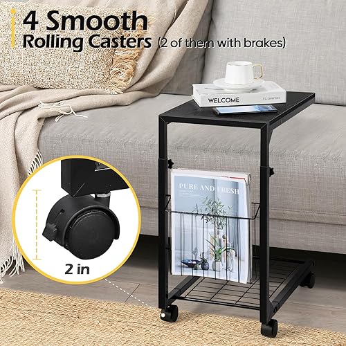 Miniatura 4 de FAGIGY Mesas de altura ajustable en forma de C, mesa auxiliar de mesa C para sofá, mesas de sofá que se deslizan por debajo, mesa auxiliar de sofá