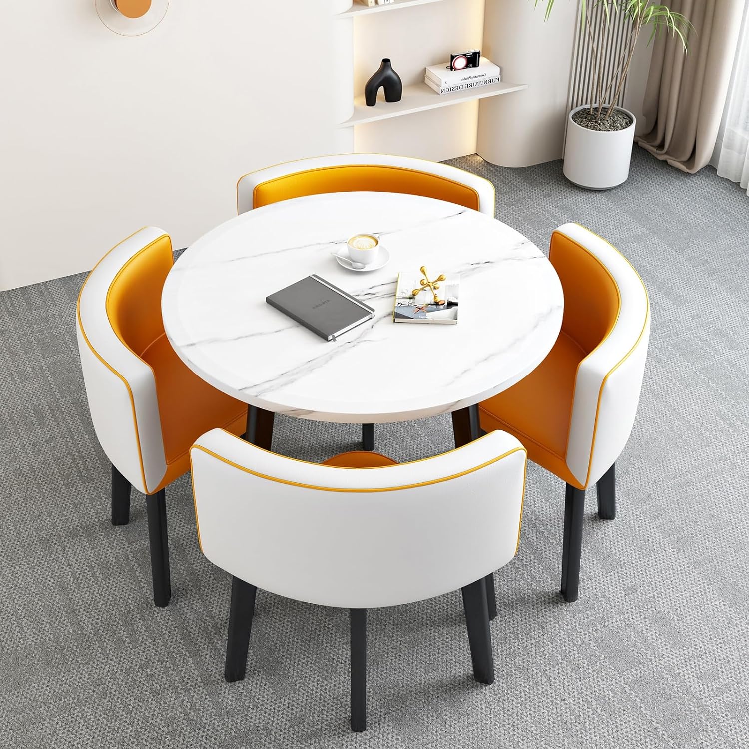 Reception Table and Chair Combination, Business Conference Room Coffee Table, Office Table and Chair Set, Nordic Negotiation Table and Chair, Suitable for Lounge (Color : Orange)