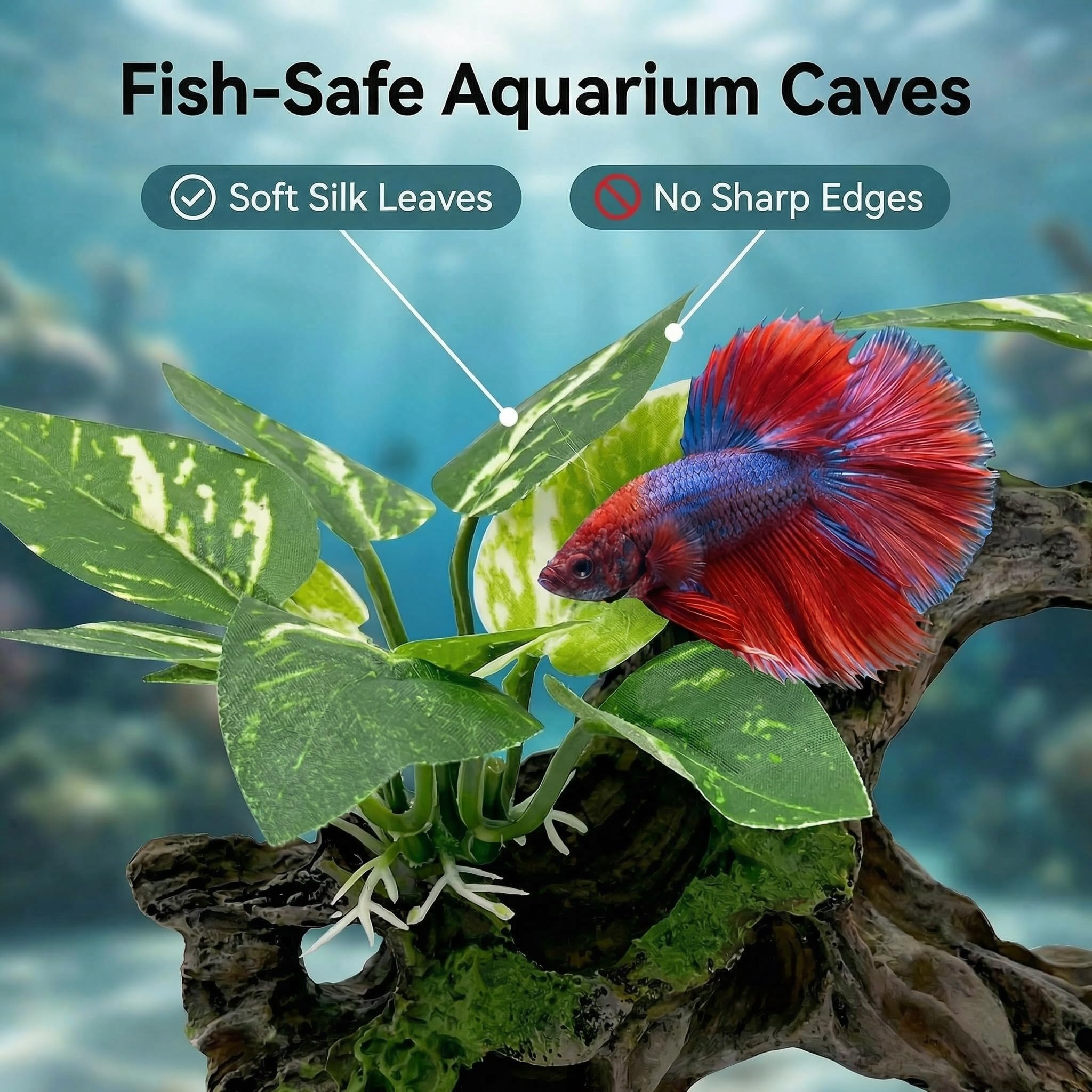 Aquarium Cave Decor - Silk Plants for Betta Fish -4 Aquarium Cave Decor - Silk Plants for Betta Fish -4
