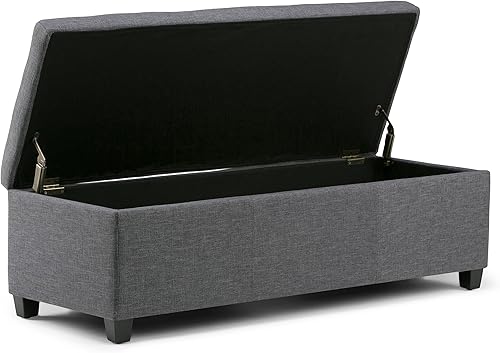 Miniatura 4 de Otomana rectangular de almacenamiento de cuero sintético Simpli Home Avalon., Madera, Gris pizarra