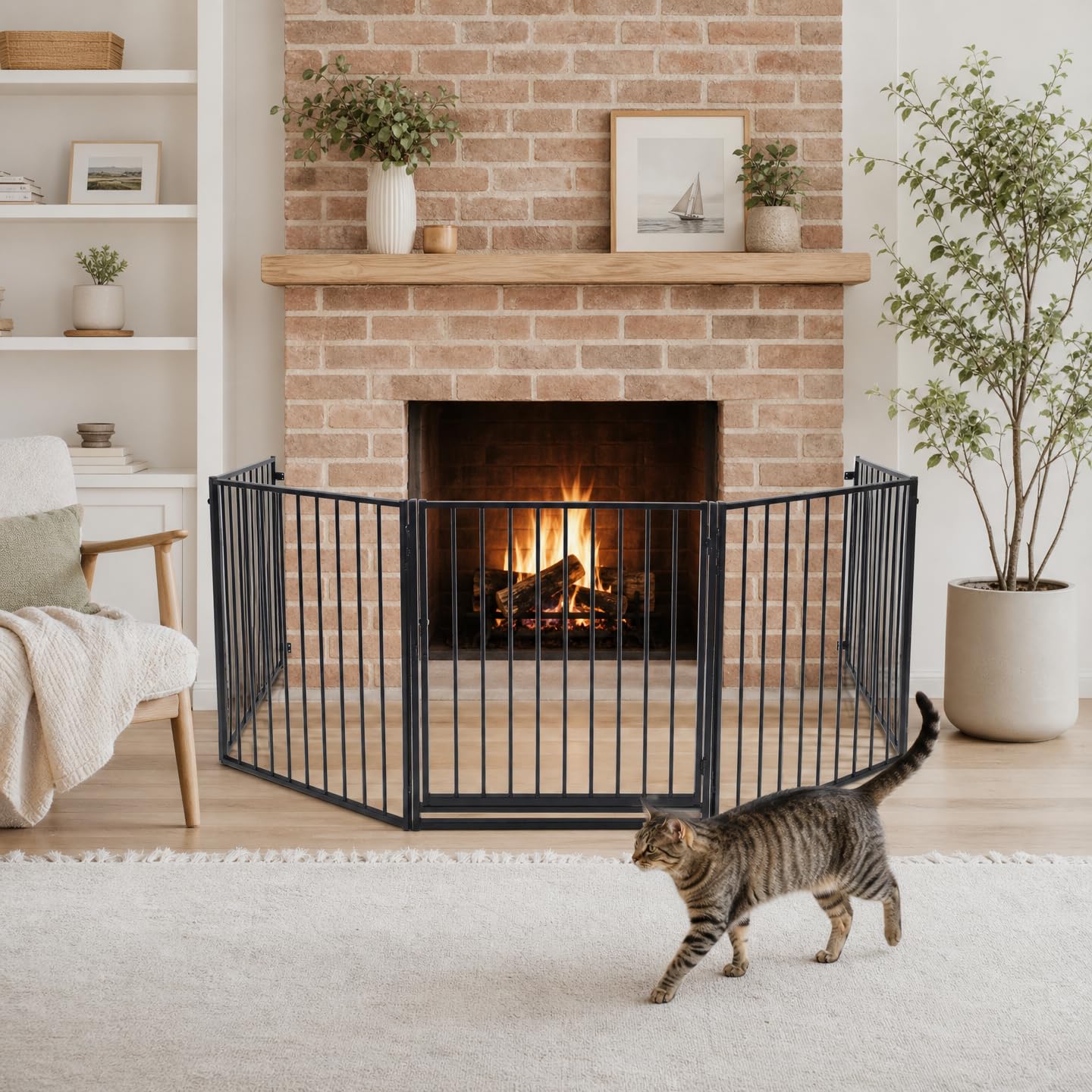 YRHome Griglia di protezione per camino da 305 cm, con porta, include 5