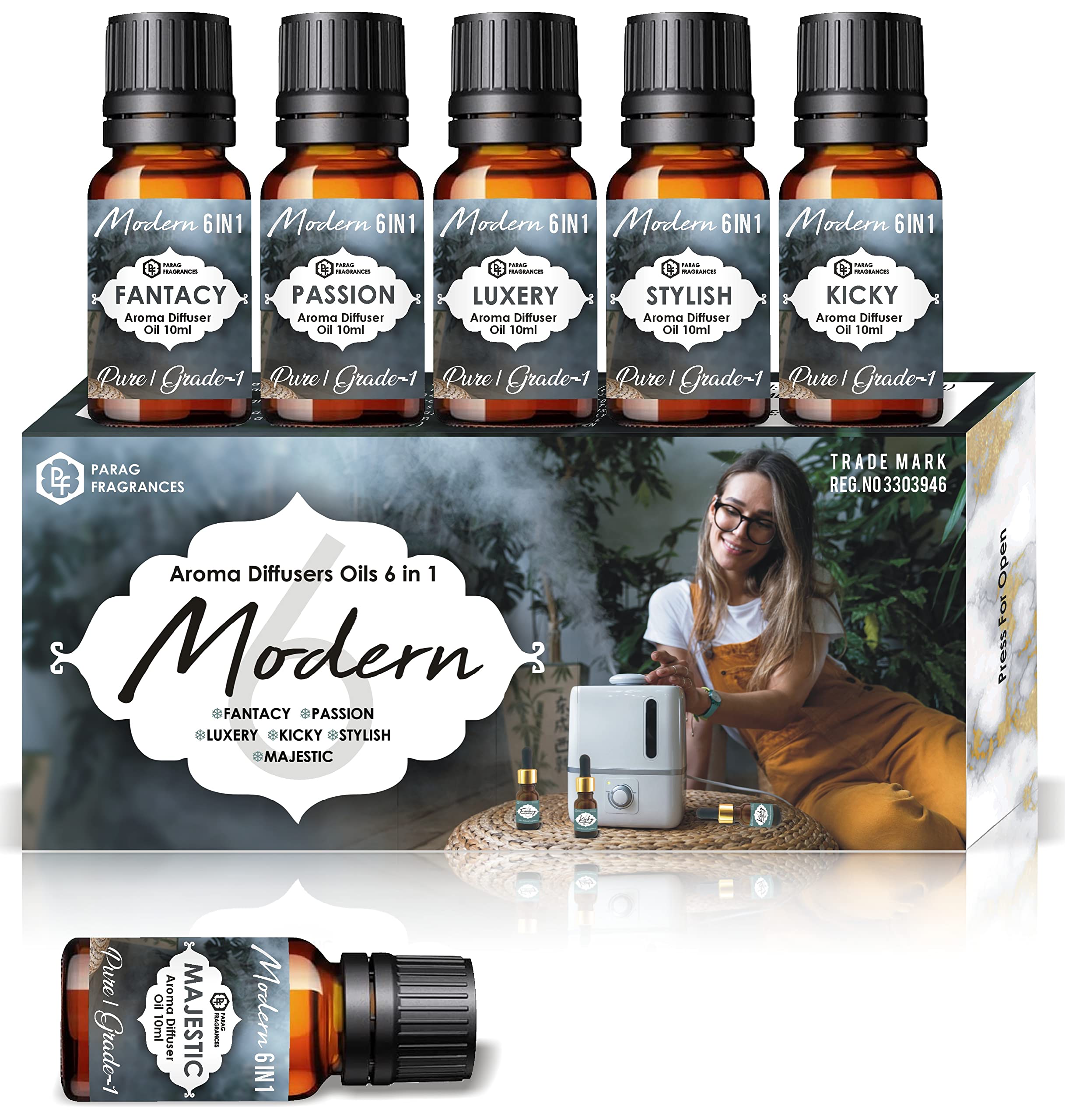 Parag Fragrances Modern 6in1 Essential Oil/Aroma Diffuser Oils Set of (Fantacy, Passion, Luxery, Kicky, Stylish & Majestic) Essential Oil (B07X47KG1B) Amazon Price History, Amazon Price Tracker