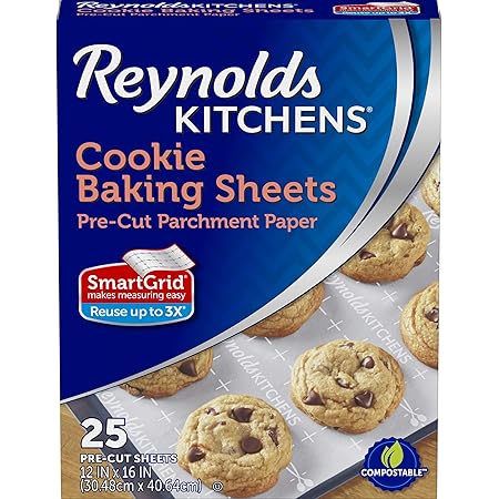 Reynolds Kitchens Cookie Baking Sheets, Pre-Cut Parchment Paper,25 Count (Pack of 4), 100 Total Sheets
