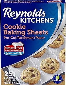 Reynolds Kitchens Cookie Baking Sheets, Pre-Cut Parchment Paper,25 Count (Pack of 4), 100 Total Sheets