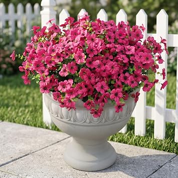 WYOK 14 Bundles Artificial Flowers UV Resistant for Patio Outdoors Fake Faux Silk Plants Realistic Plastic Flowers Indoors Porch Window Home Decoration 14, Fuchsia