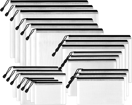 SUNEE Multisize Mesh Zipper Pouches Black, 21 Packs, Water-Resistant Zip Bag for School Office Supplies, Puzzles & Games Organizing Storage