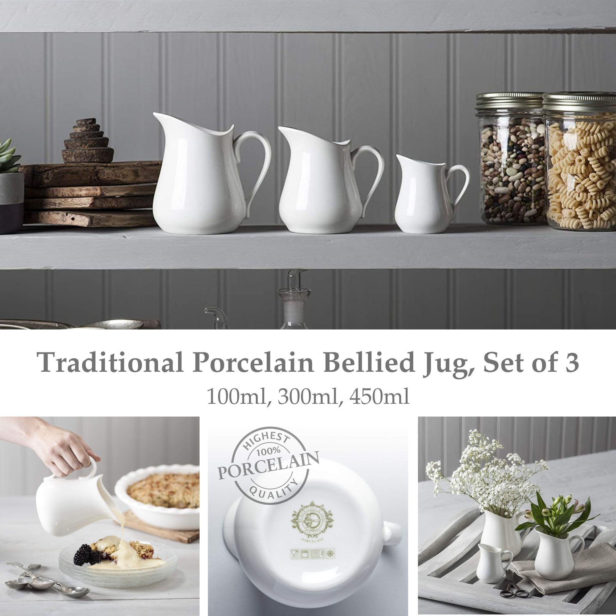 WM Bartleet & Sons Sahnekännchen, weiß, 100ml/300ml/450ml Set of 3