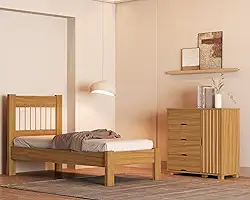 Jogo de Quarto Bela Com Cama Solteiro e Cômoda em MDF (Nature)