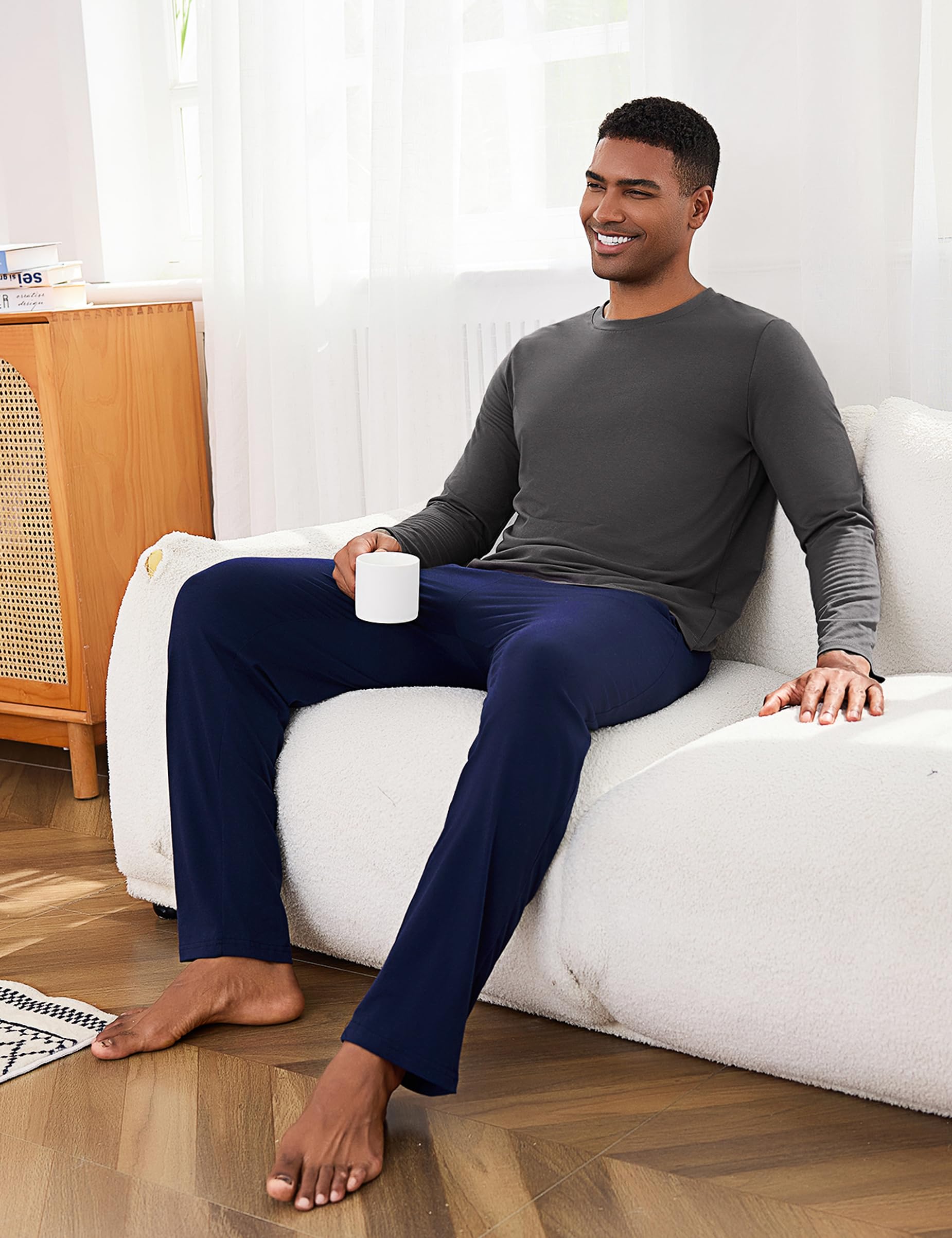 Bresdk Pyjama Homme Coton Hiver Long Ensembles de Pyjamas à Chauds Manches Longues