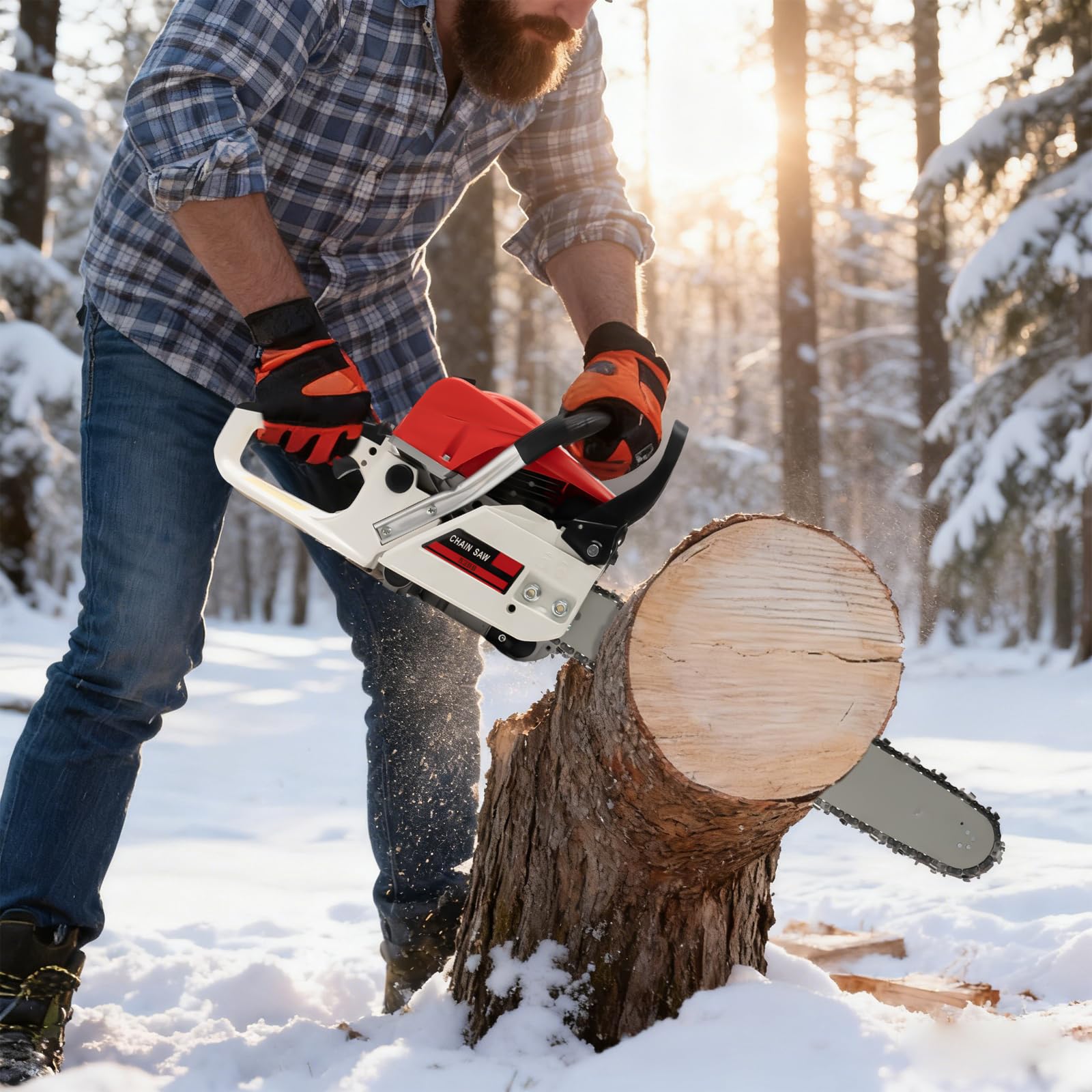 Motosega Termica, Motosega Benzina, Chainsaw 52cc Sega a Catena 2 Tempi 2.0kW Guida 20 Pollici 51cm Freno Doppia Lubrificazione Automatica Avviamento Manuale Taglio Legno Giardino Foresta Fattoria