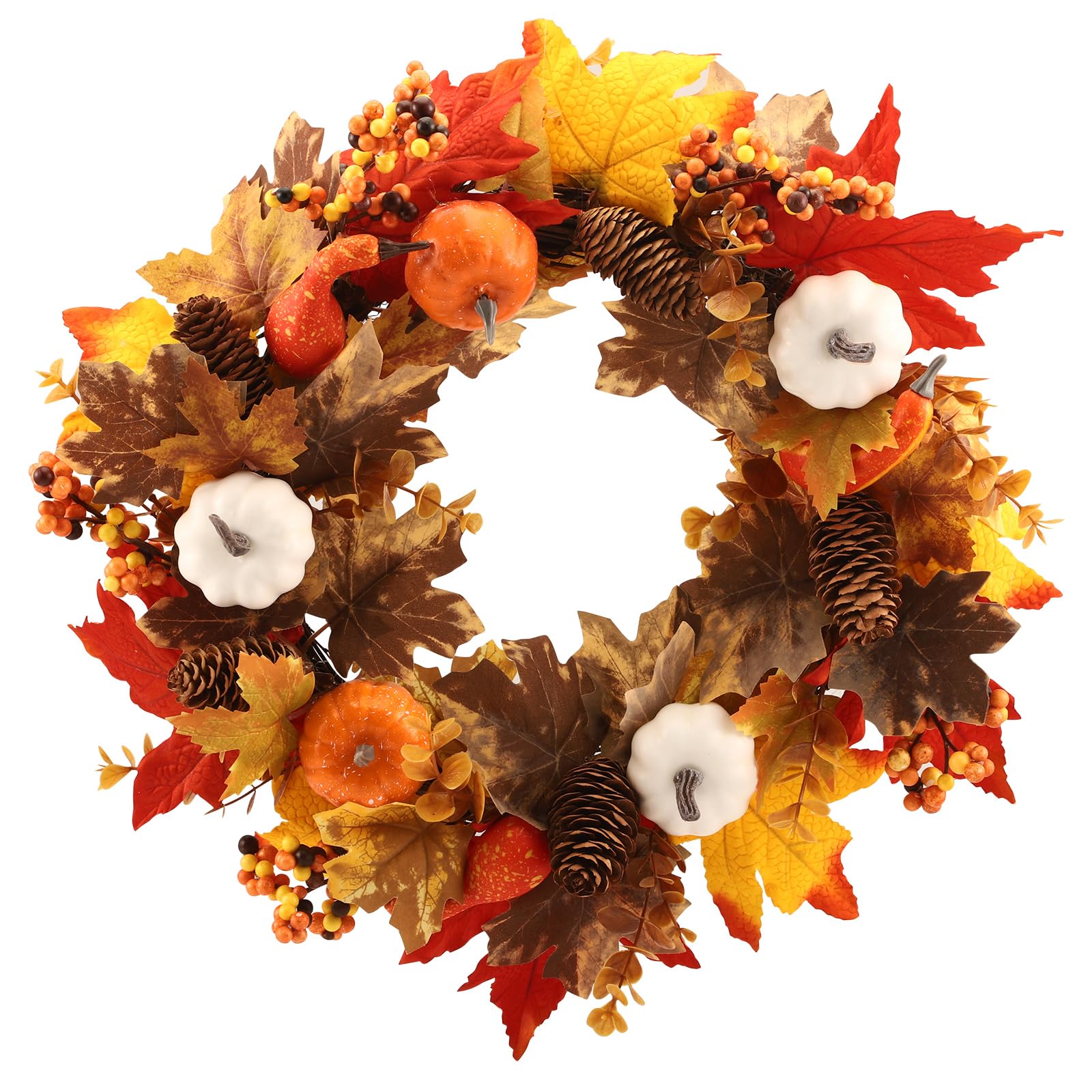 Autumn Wreath Front Door 50cm/20in, Thanksgiving Fall Wreath Artificial Wreath Garland for Harvest Festival, Halloween Decorations, Autumn Home Decoration