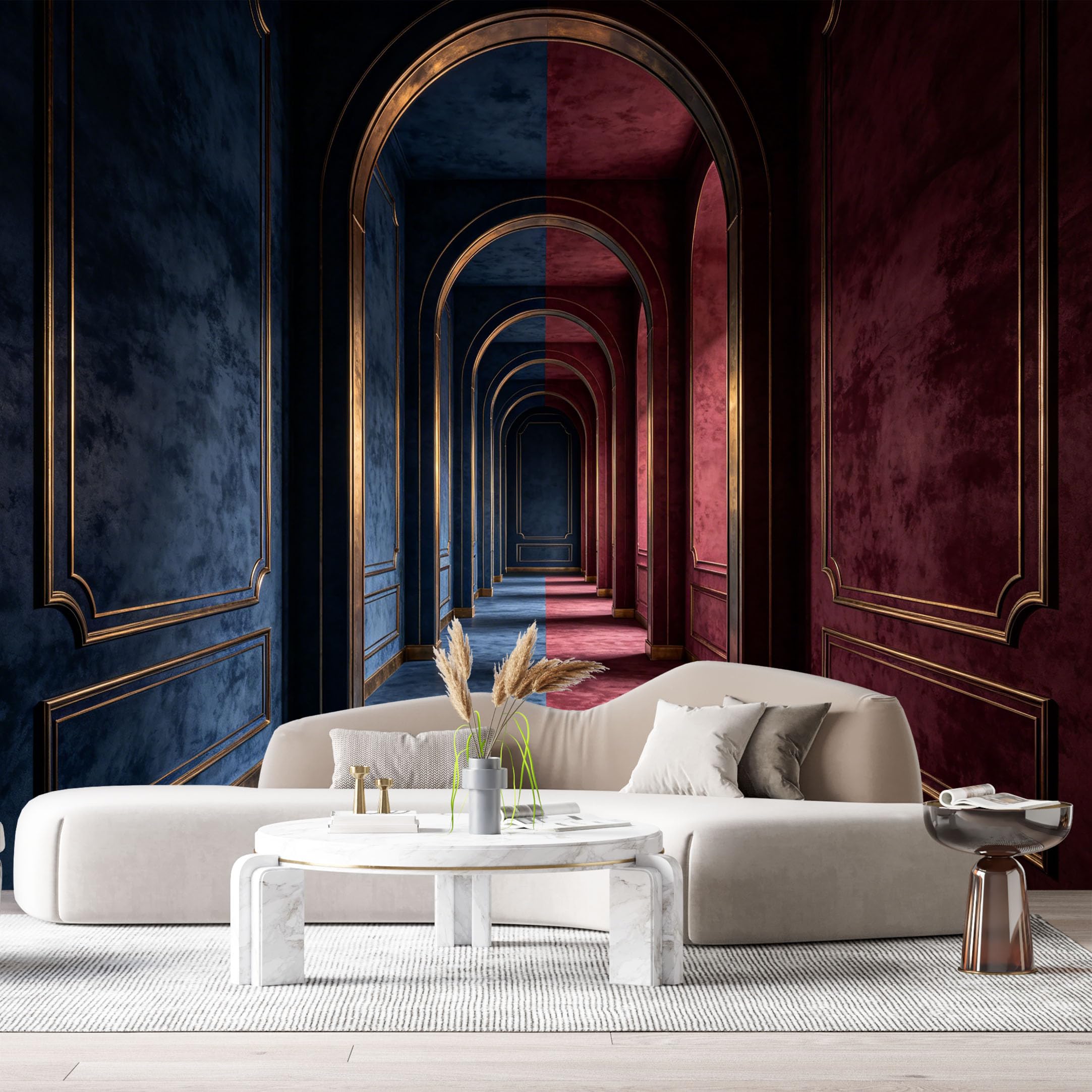 Custom Size Wall Murals Neoclassical Geometric Corridor 3D Trompe L'Oeil Golden Archway SelfAdhesive Wall Fabric Removable Large Wallpaper for Photo Living Room