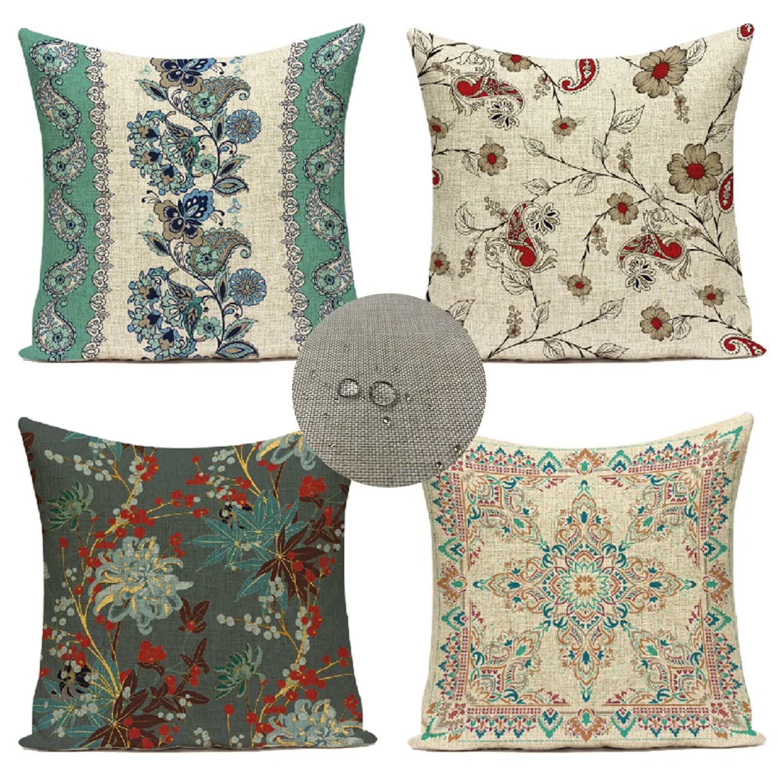 Federe Cuscini Divano 45x45 Set di 4 Cuscini per Divano impermeabile Lino Esterno Cuscini Decorativi Retrò Motivo Cuscini Divano Soggiorno da Letto Estate giardino Copricuscino (Verde chiaro) JW-7925
