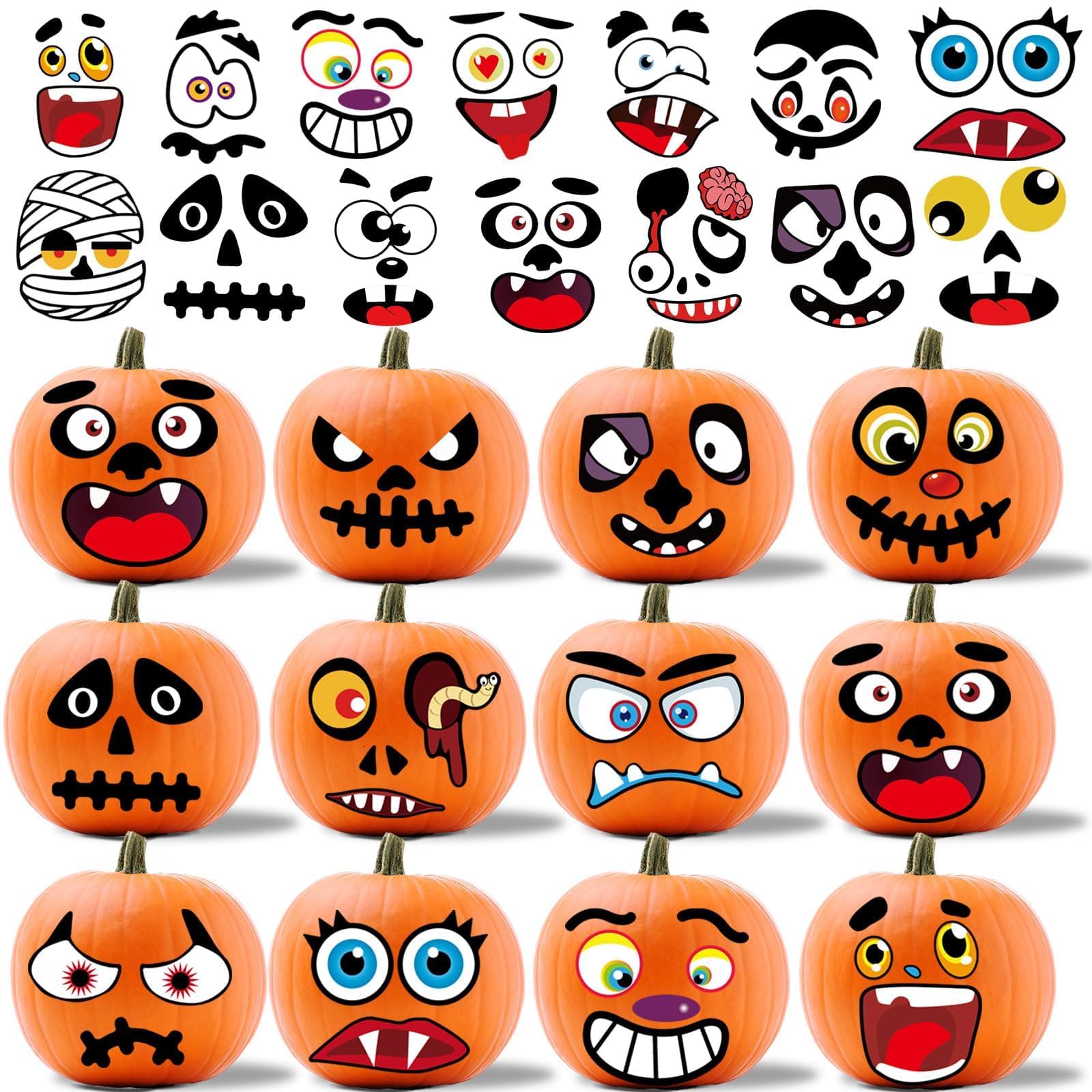 DECYOOL Halloween Pumpkin Decorating Set: 46 Stickers, 30 Face Stickers for Kids' Party Favors