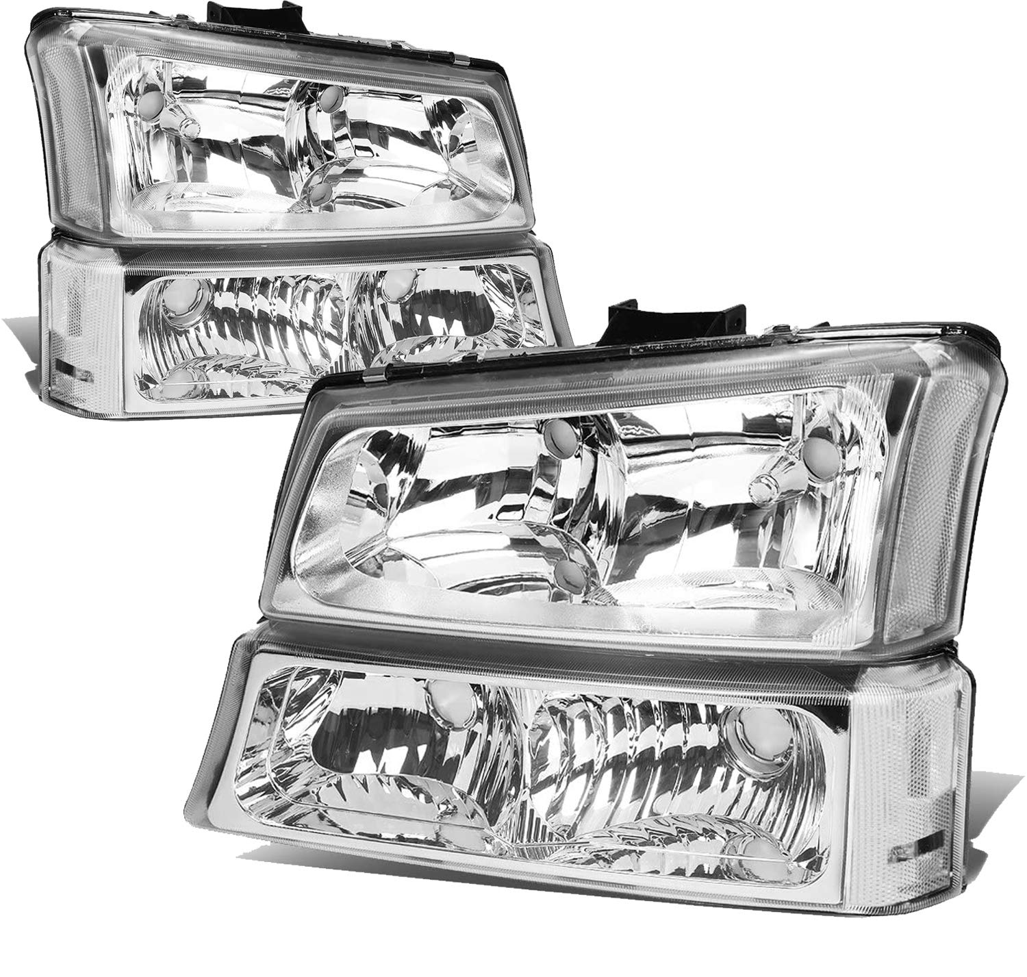 A&P Headlight Assembly for 2003 2004 2005 2006 Silverado Avalanche 1500 2500 3500 1500HD 2500HD Headlights Chrome Housing Clear Lens